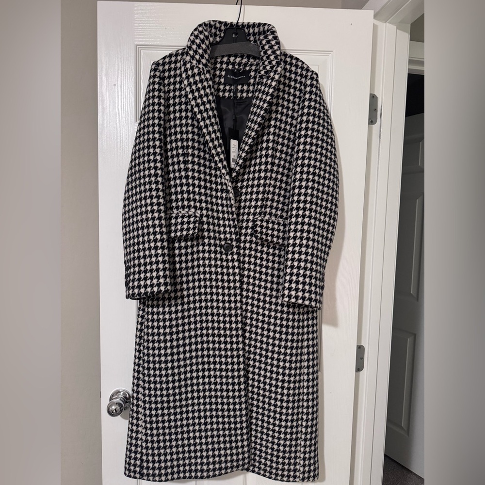 BCBG MAX AZRIA Black and White Houndstooth Long Coat
